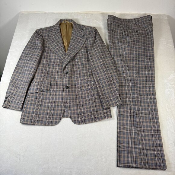 Vintage Custom 70s Johnny Carson Suit Plaid App. 42R 33X32 Union Houndstooth